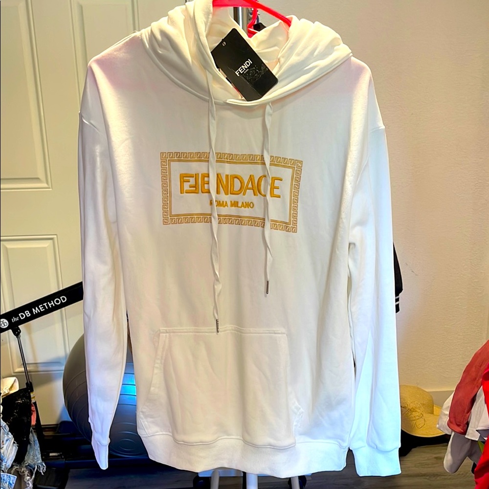 Fendace White Hoodie with Gold Logo